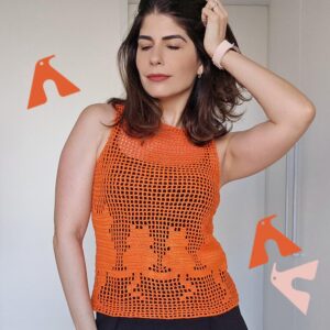 BLUSA FRIDA EM CROCHÊ FILÉ